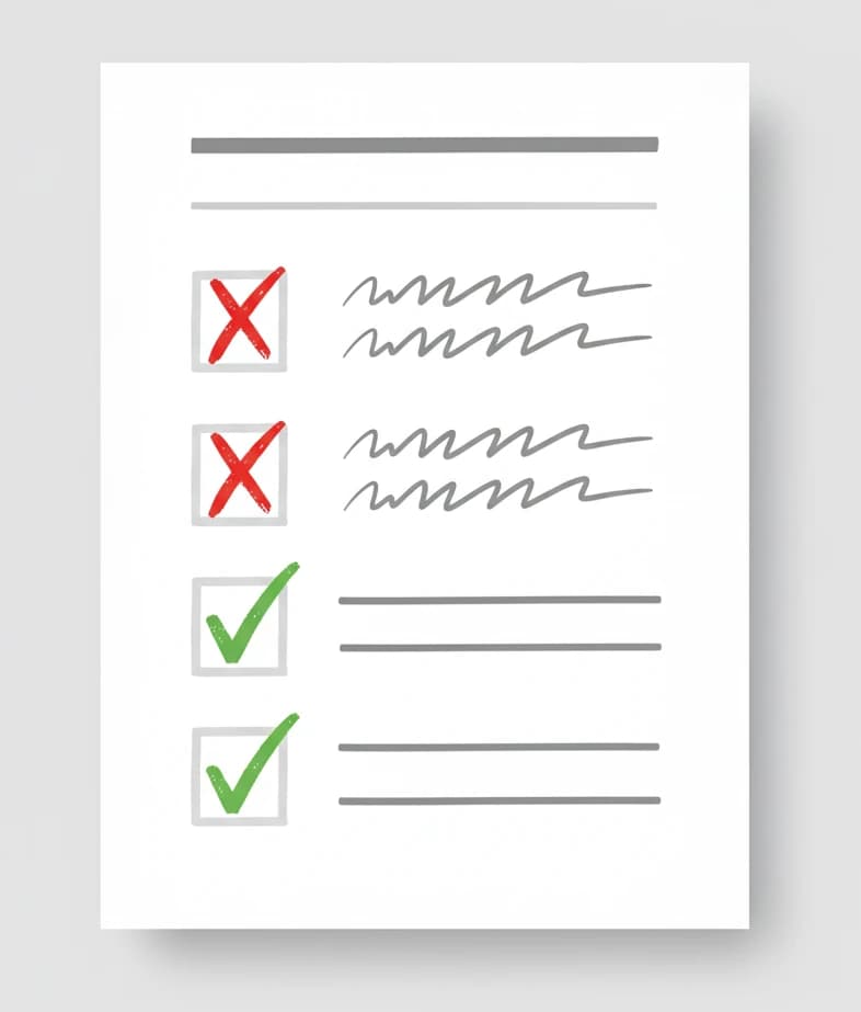 Illustration d’une liste de contrôle avec deux points refusés et deux points validés