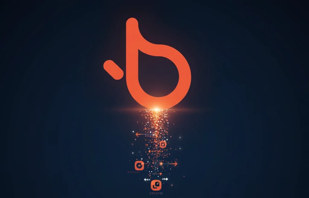 Logo Touch2build d’où s’échappe un flux de données symbolisant la synchronisation automatique